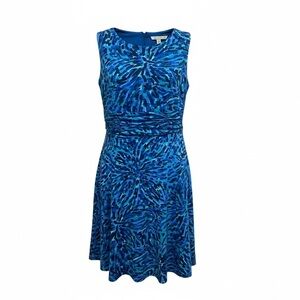 Laura Petites Vibrant Abstract Blue Classic Fit & Flare Cocktail Dress Size 6P